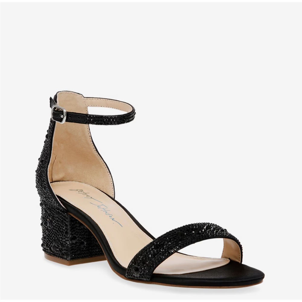 Betsey Johnson Mari Black Rhinestone Block Heel
